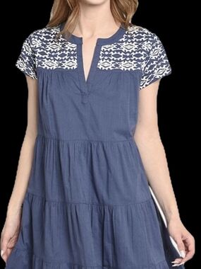 Roller Rabbit Navy Blue Tiered Tunic with White Printed Yoke